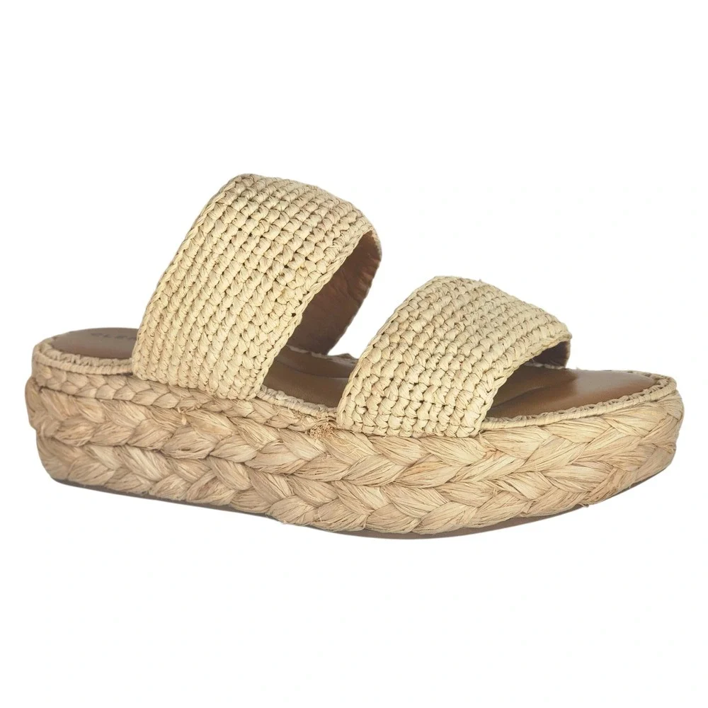Robert Clergerie Arlene Raffia Platform Wedge Sandals Natural Woven Straw 39.5